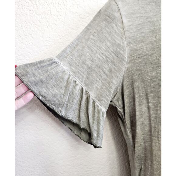 Knox Rose Green Heathered Ruffled Short Sleeves Top Medium Lightweight Stretch - Picture 2 of 5